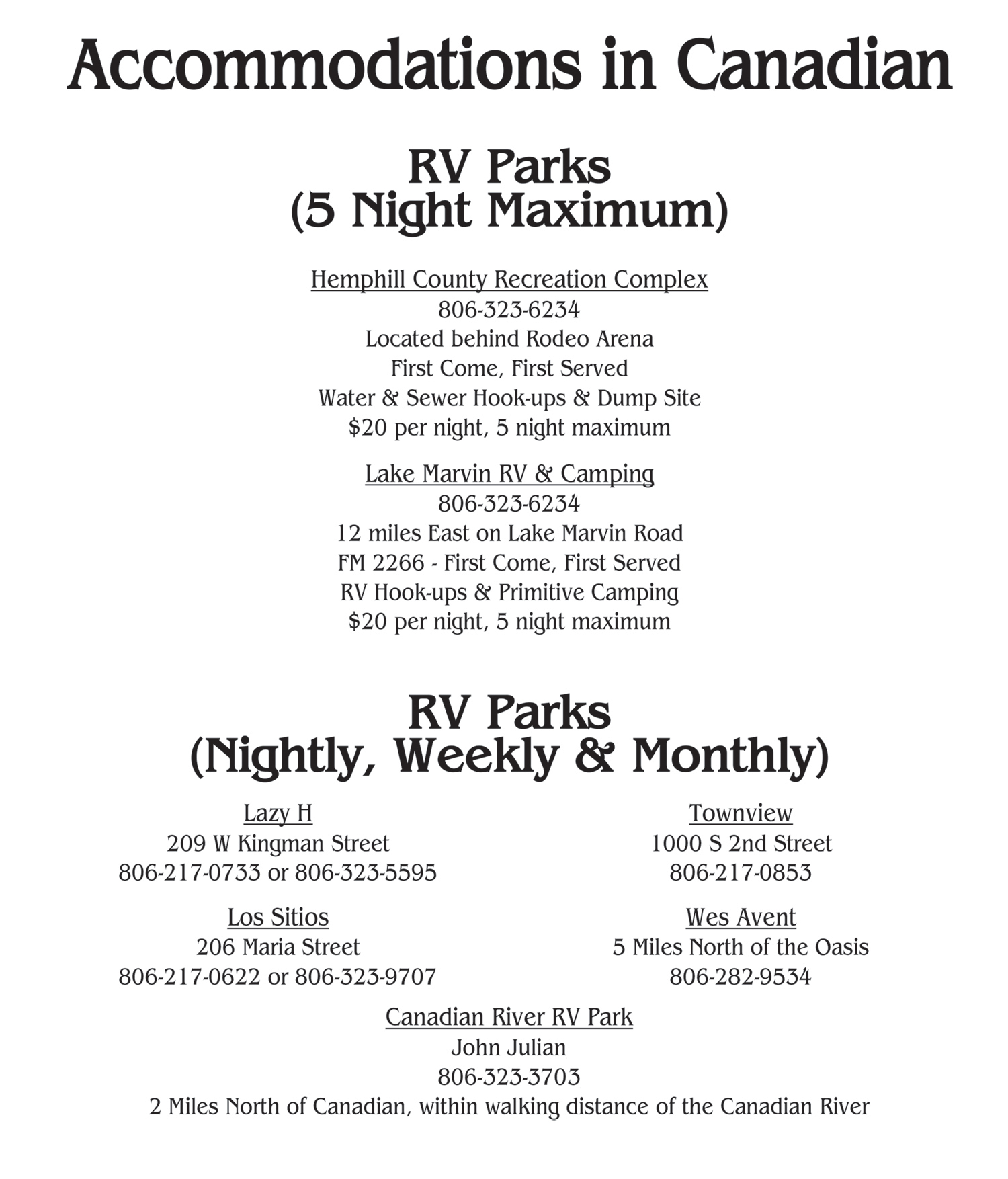 lodging in canadian list 2